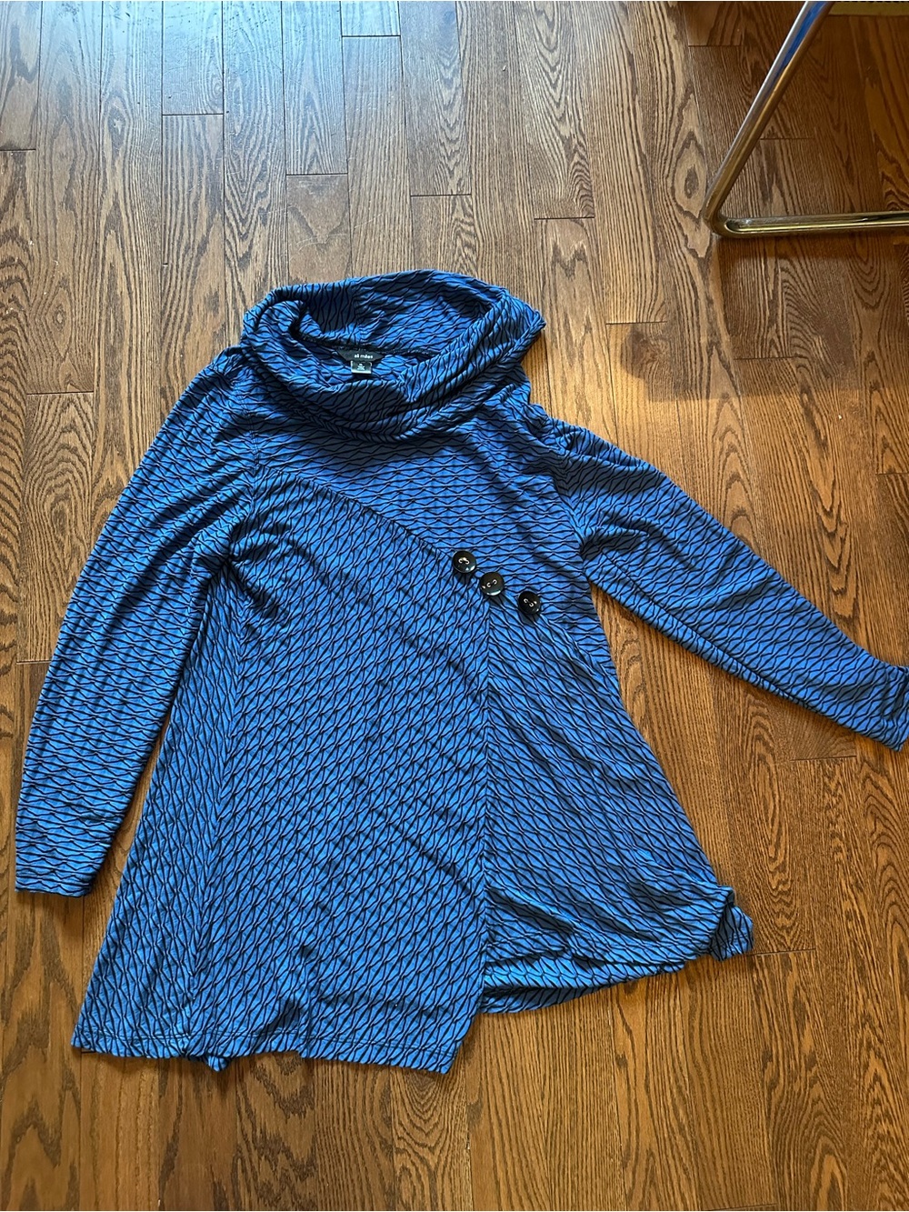 Ali Miles Blue Textured Cowl Neck Women's Tunic with Asymmetric Hem - Size XL